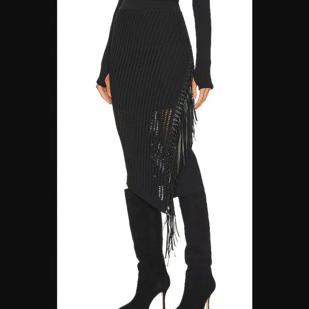 JONATHAN SIMKHAI Jensie midi skirt in olive green and black